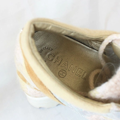 Pre-owned Chanel Beige Tweed Sheakers With Silver Leather, 40.5 In Default Title
