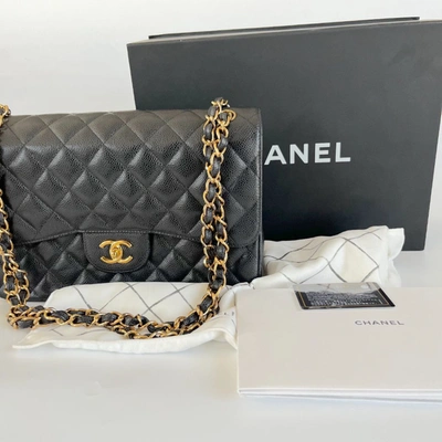 Pre-owned Chanel Black Caviar Jumbo Double Flap Bag In Default Title