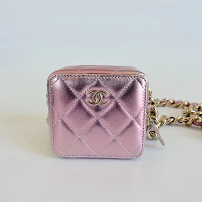 Pre-owned Chanel Silver Lambskin Leather Quilted Cube Wallet Chain Bag In Default Title