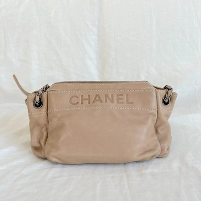Pre-owned Chanel Tan Leather Accordion Zipper Bag In Default Title