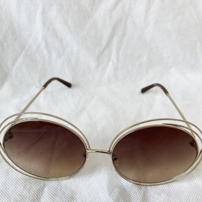 Pre-owned Chloé Carlina Oversized Round-frame Gold-tone Sunglasses In Used / One Size / Gold