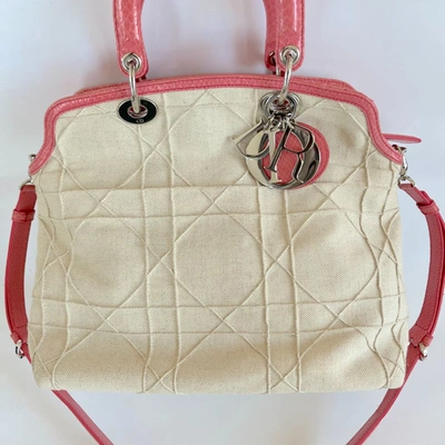 Pre-owned Dior Christian  Beige Canvas With Pink Python Leather Trim, In Default Title