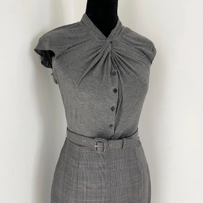 DIOR Pre-owned Christian  Grey Sleeveless Plaid Dress With Belt In Default Title