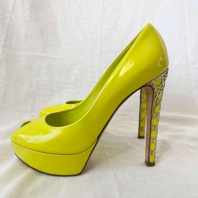 Pre-owned Dior Christian  Neon Yellow Cannage Heel Pumps, 39.5 In Used / 39.5 / Yellow