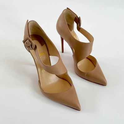 Pre-owned Christian Louboutin Beige Leather Sharpeta D'orsay Pumps, 37.5 In Default Title