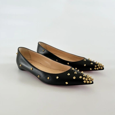 Pre-owned Christian Louboutin Black Leather Spike Flats, 38.5 In Default Title