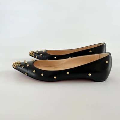 Pre-owned Christian Louboutin Black Leather Spike Flats, 38.5 In Default Title