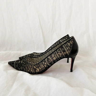 Pre-owned Christian Louboutin Lace Embroidered Low Heel Pumps, 37.5 In Used / 37.5 / Black