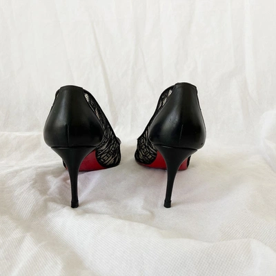 Pre-owned Christian Louboutin Lace Embroidered Low Heel Pumps, 37.5 In Used / 37.5 / Black