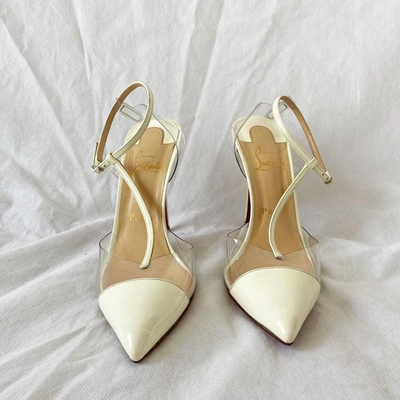 Pre-owned Christian Louboutin Nosy 100 Patent-leather And Pvc T-bar Pumps, 38.5 In Used / 38.5 / White