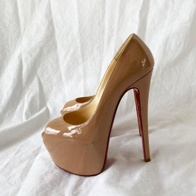 Pre-owned Christian Louboutin Nude Patent Daffodile Platform Pumps, 37 In Used / 37 / Nude