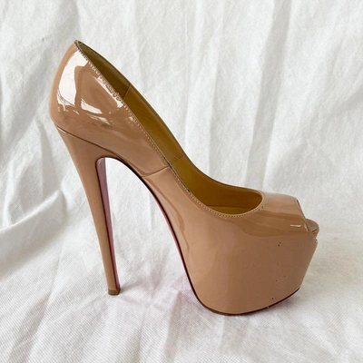 Pre-owned Christian Louboutin Nude Patent Daffodile Platform Pumps, 37 In Used / 37 / Nude
