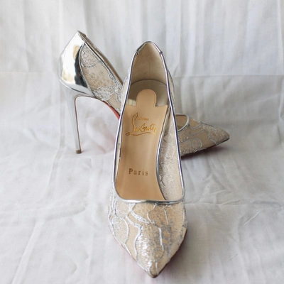 Pre-owned Christian Louboutin Silver Lace Pointed Toe Pumps, 37.5 In Default Title