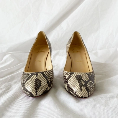 Pre-owned Christian Louboutin Python Round Toe Pumps, 38 In Used / 38 / Beige