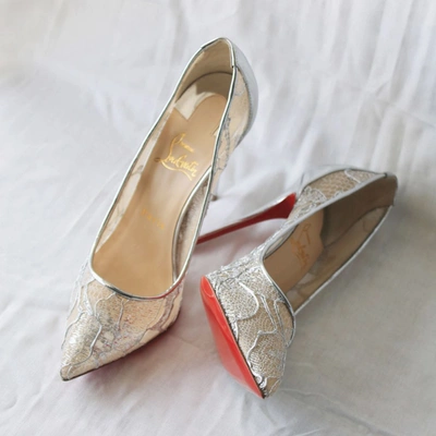 Pre-owned Christian Louboutin Silver Lace Pointed Toe Pumps, 37.5 In Default Title