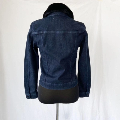 Pre-owned Claudie Pierlot Denim Jacket With Black Fur Collar In Brand New-with Tags / 36 / Blue