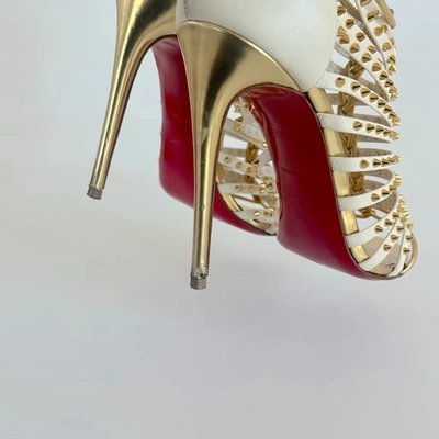 Pre-owned Christian Louboutin White/gold Spiked Leather Millaclou Cage Sandals, 37 In Default Title