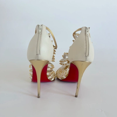 Pre-owned Christian Louboutin White/gold Spiked Leather Millaclou Cage Sandals, 37 In Default Title