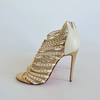 Pre-owned Christian Louboutin White/gold Spiked Leather Millaclou Cage Sandals, 37 In Default Title