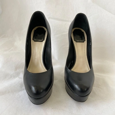 Pre-owned Dior Black Leather Almond Toe Platform Pumps, 38 In Default Title