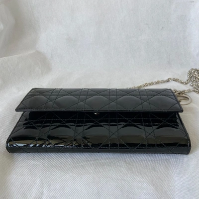 Pre-owned Dior Black Leather Cannage Patent Leather Flap Wallet On Chain In Default Title