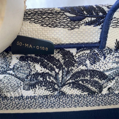 Pre-owned Dior Embroidered Palm Tree Toile De Jouy Canvas Book Tote Blue In Used / Small / Blue