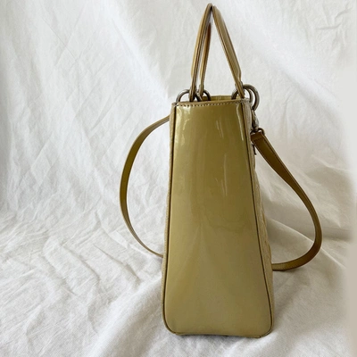 Pre-owned Dior Lady  Large Beige Patent Leather Bag In Used / Large / Beige