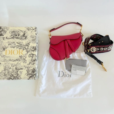 Pre-owned Dior Red Leather Mini Saddle Bag In Default Title