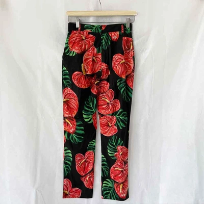 Pre-owned Dolce & Gabbana Black Red Floral Print Trousers In Used / Small / Black, Red