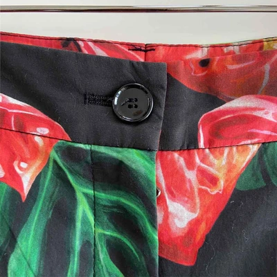 Pre-owned Dolce & Gabbana Black Red Floral Print Trousers In Used / Small / Black, Red