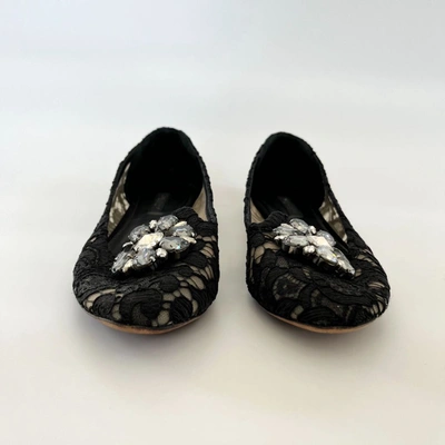 Pre-owned Dolce & Gabbana Black Vally Taormina Lace Ballerina Flats, 38 In Default Title