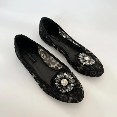 Pre-owned Dolce & Gabbana Black Vally Taormina Lace Ballerina Flats, 38 In Default Title