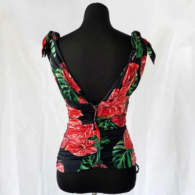 Pre-owned Dolce & Gabbana Floral Print Ruffled Sleeveless Top In Used / It38 / Black, Red