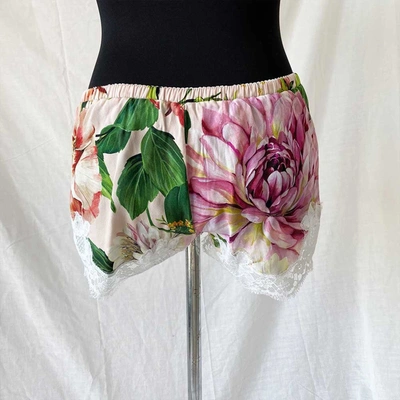 Pre-owned Dolce & Gabbana Lily-print Charmeuse Lingerie Top & Shorts With Lace In Used / S / Multicolor