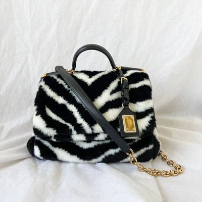 DOLCE & GABBANA Pre-owned Fur Sicily Bag In Used / M / Black And White