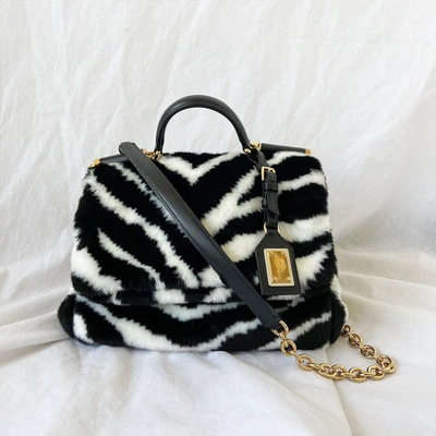 Pre-owned Dolce & Gabbana Fur Sicily Bag In Used / M / Black And White