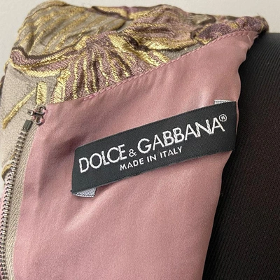 Pre-owned Dolce & Gabbana Gold And Purple Embroidered Jacquard Dress In Used / L / Purple And Gold