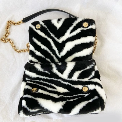 Pre-owned Dolce & Gabbana Fur Sicily Bag In Used / M / Black And White