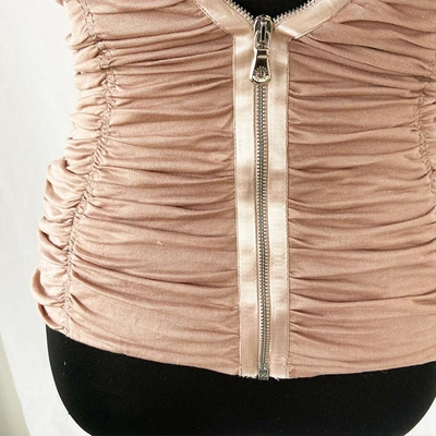 Pre-owned Dolce & Gabbana Ruched Bustier Top With Crystal Straps In Used / 38 It / Dusty Pink