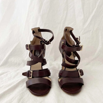 Pre-owned Elie Saab Brown Leather Strappy Sandal Heels, 38 In Used / 38 / Brown