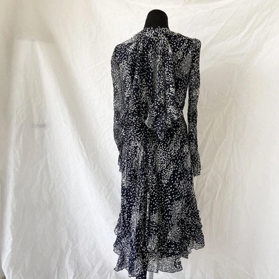 Pre-owned Diane Von Furstenberg Dvf Dark Blue White Speckle Printed Flowy Ruffle Wrap Dress In Used / S / Blue