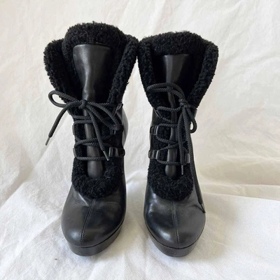 Pre-owned Fendi Black Leather Lace Up Boots, 38.5 In Used / 38.5 / Black