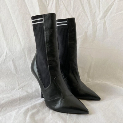 Pre-owned Fendi Black Sock And Leather Heeled Boots, 37.5 In Used / 37.5 / Black