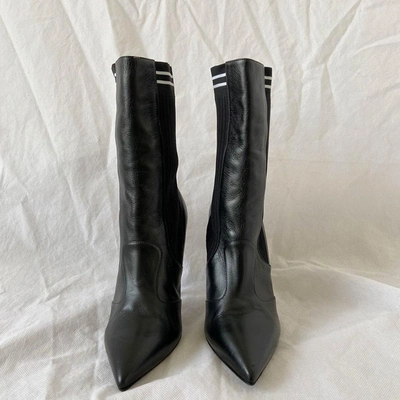 Pre-owned Fendi Black Sock And Leather Heeled Boots, 37.5 In Used / 37.5 / Black