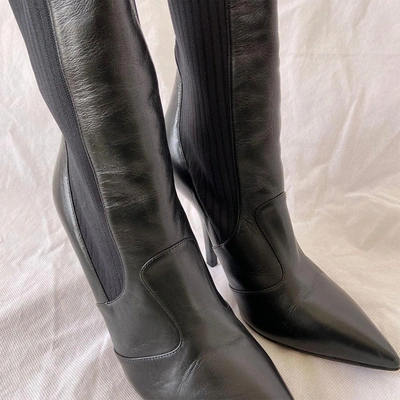 Pre-owned Fendi Black Sock And Leather Heeled Boots, 37.5 In Used / 37.5 / Black