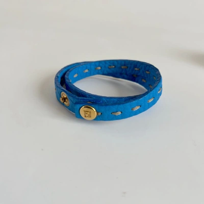 Pre-owned Fendi Blue Selleria Double Wrap Bracelet In Default Title