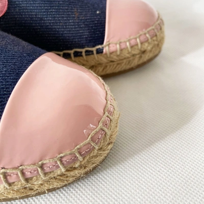 Pre-owned Fendi Blue Denim Espadrille W Pink Leather Trim In Used / 38.5 / Blue And Pink
