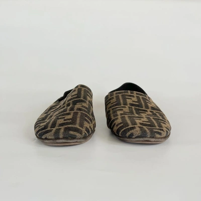 Pre-owned Fendi Leather-trimmed Canvas Collapsible-heel Slippers, Uk7 In Default Title