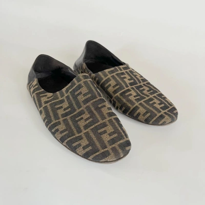 Pre-owned Fendi Leather-trimmed Canvas Collapsible-heel Slippers, Uk7 In Default Title