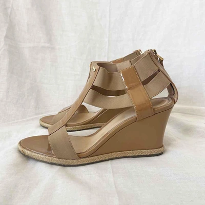 Pre-owned Fendi Nude Patent Leather Wedge Sandals, 37 In Used / 37 / Nude